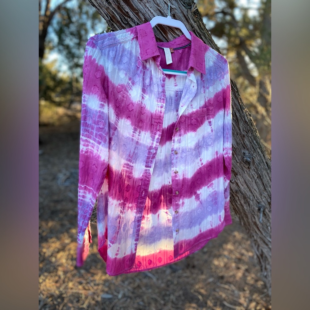 Pilcro Pink and White Button-Up Shirt
